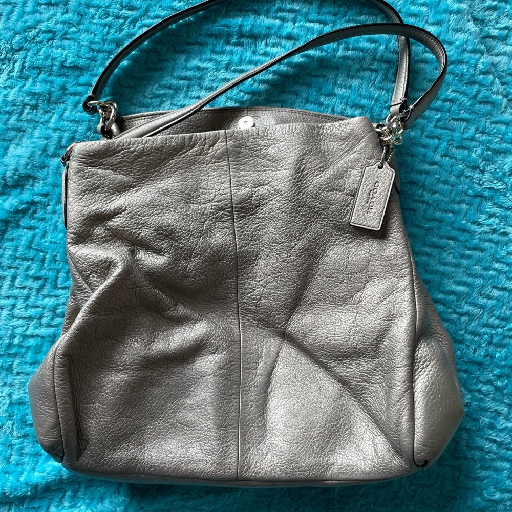 Gray Leather Shoulder Bag